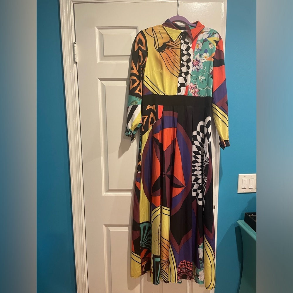 Multicolored Patterned A-Line Funky Maxi Dress Si… - image 1